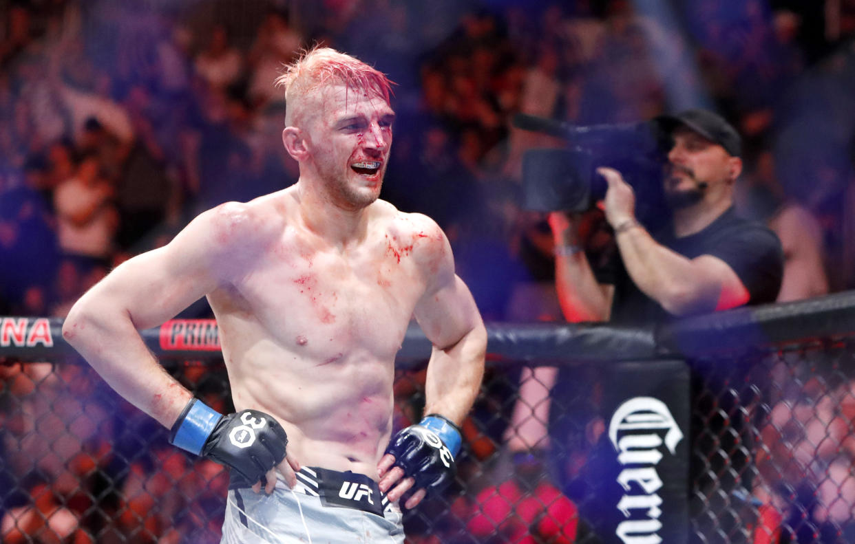 Dan Hooker went through the wringer in three rounds against Jalin Turner during UFC 290. He won the bout by split decision. (Photo by Steve Marcus/Getty Images)