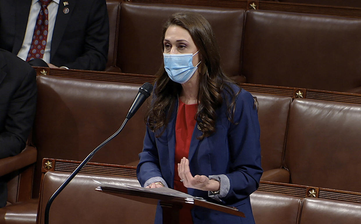 Rep. Jaime Herrera Beutler, R-Wash., during a House debate on the objection to confirm the Electoral College vote from Pennsylvania. (House Television via AP)