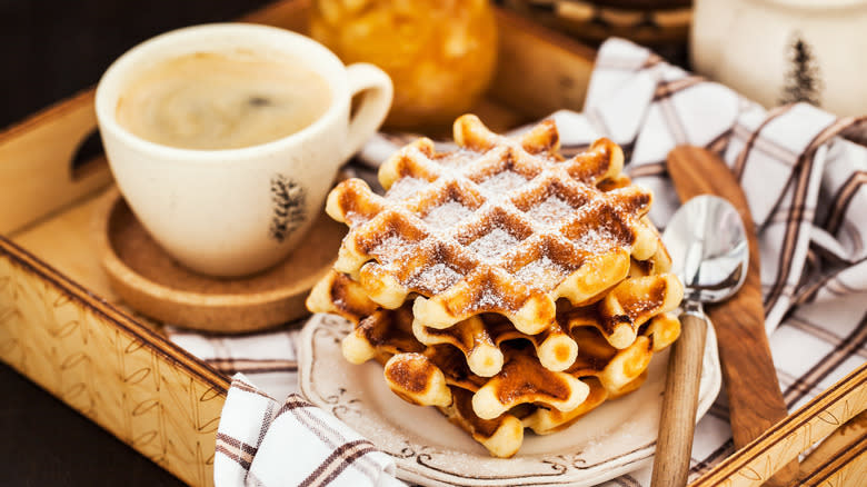 Stack of waffles and coffee