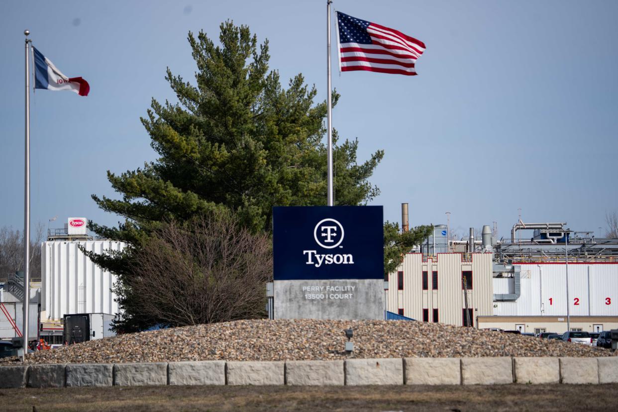 The Tyson pork packing plant Tuesday, March 12, 2024, in Perry, IA.