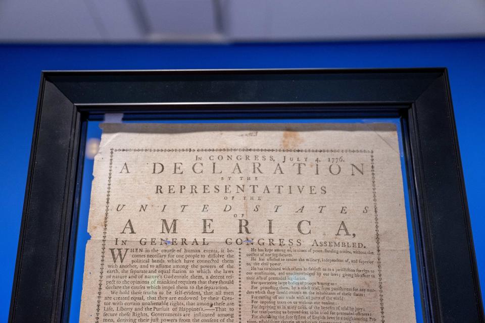 The US Declaration of Independence is on display at Sotheby's in New York on June 25, 2024.
