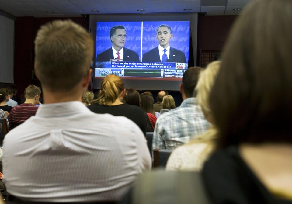 University of Utah students watch the debate on Oct. 3, 2012, between President Barack Obama and Republican candidate Mitt Romney. | Scott G Winterton, Deseret News