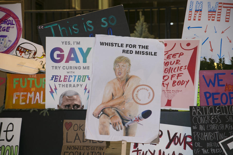 Discarded protest sign of Donald Trump