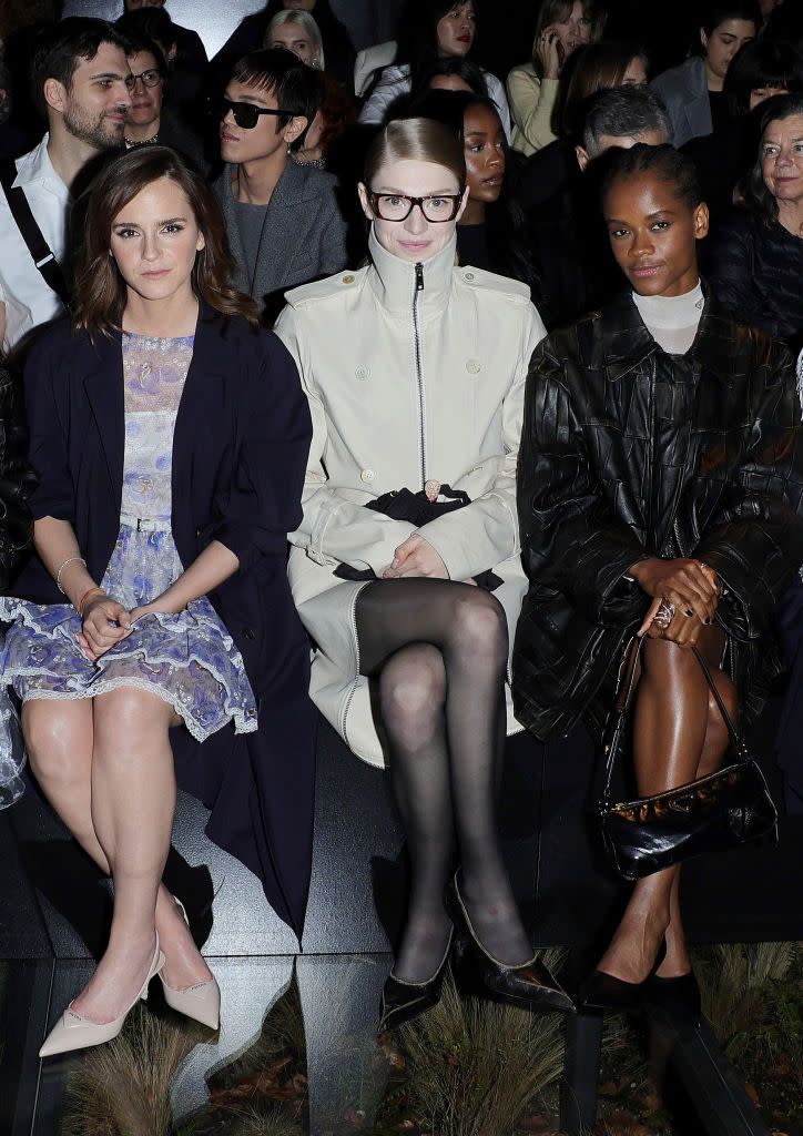 milan, italy february 22 emma watson, hunter schafer and letitia wright attend the prada fallwinter 2024 womenswear fashion show during milan fashion week fallwinter 2024 2025 on february 22, 2024 in milan, italy photo by jacopo raulegetty images for prada