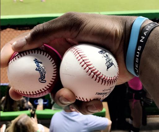 Philadelphia 76ers star Joel Embiid collected a pair of homers during Monday's Home Run Derby. (Joel Embiid on Twitter)