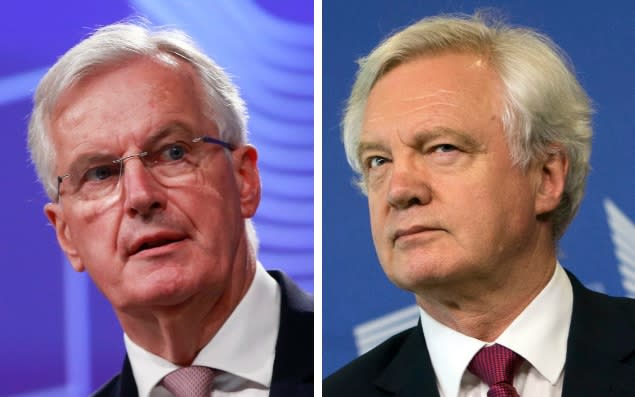 David Davis and Michael Barnier meet in Brussels: both sides have called for 'constructive' talks