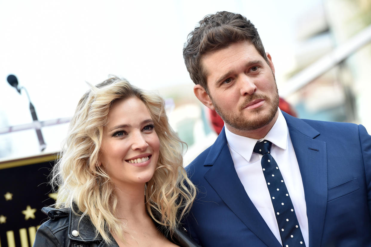 HOLLYWOOD, CA - NOVEMBER 16:  Michael Buble and Luisana Lopilato attend the ceremony honoring Michael Buble with star on the Hollywood Walk of Fame on November 16, 2018 in Hollywood, California.  (Photo by Axelle/Bauer-Griffin/FilmMagic)