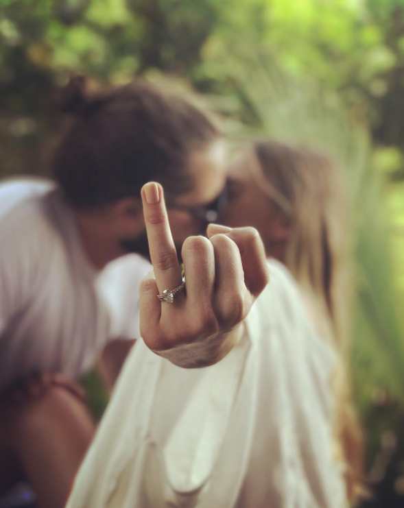 Margot Robbie shared this photo of her engagement - or wedding, we’re not quite sure which - ring on her Instagram account, hinting that she’s got serious with her boyfriend Tom Ackerley. The Aussie actress boasted a pear-shaped rock, complete with diamond encrusted band. 