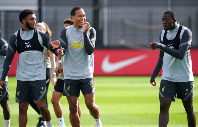 Joe Gomez, Virgil Van Dijk and Ibrahima Konate