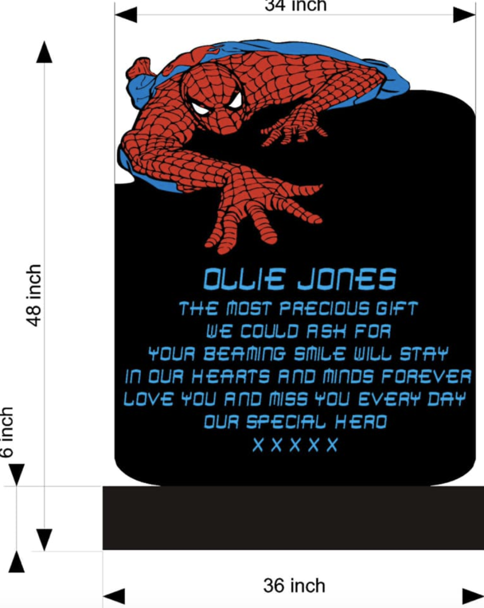A drawing of what Ollie Jones's tombstone would look like if permission to include Spider-Man is granted. (Photo: Jason Jones via Facebook)