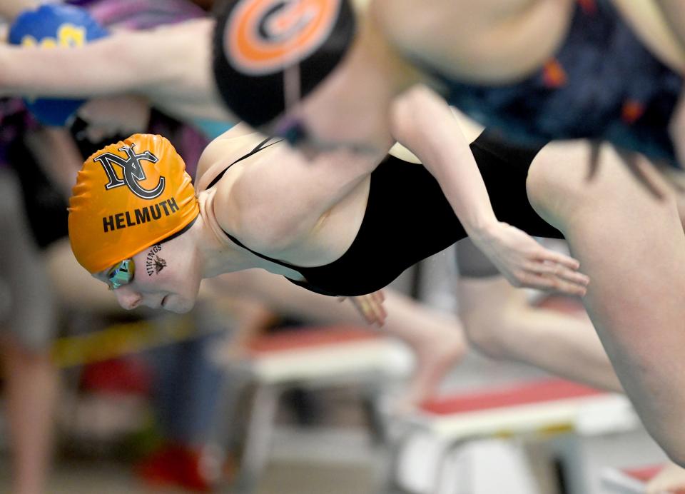 Hoover's Anna Helmuth competes in the girls 200 yard IM at the 2024 DI Canton Sectional Swimming at C.T. Branin Natatorium in Canton. Saturday, February 10, 2024.