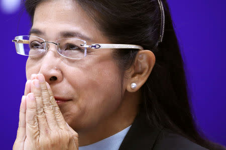 Sudarat Keyuraphan, Pheu Thai Party's prime minister candidate, speaks during a news conference at Pheu Thai Party headquarters in Bangkok, Thailand, March 25, 2019. REUTERS/Athit Perawongmetha