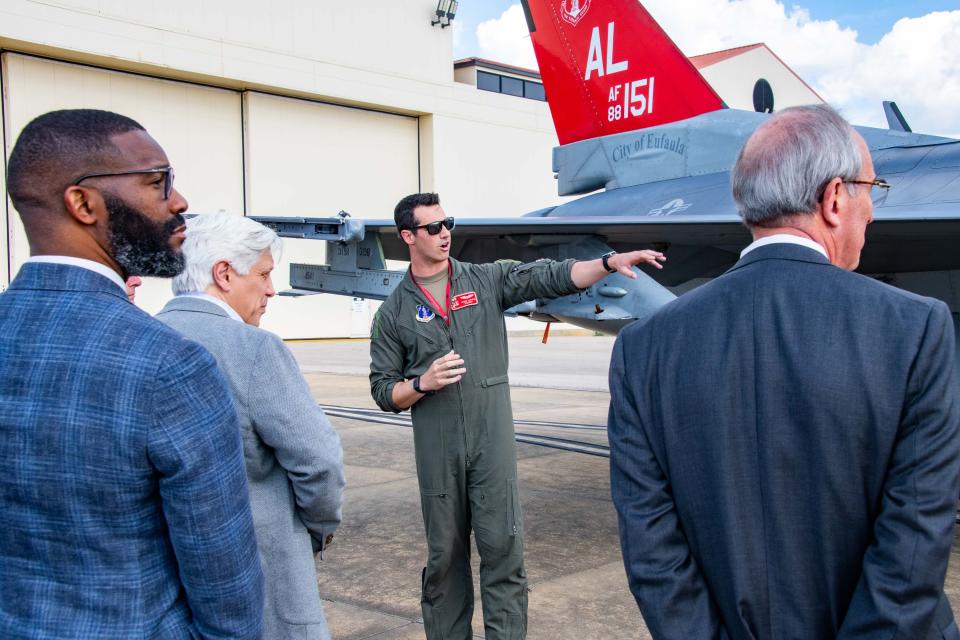 The mayors from the 10 biggest cities in Alabama visited Air University April 11, 2023, to get a deeper understanding on its impact to the region, state and throughout the Air Force.