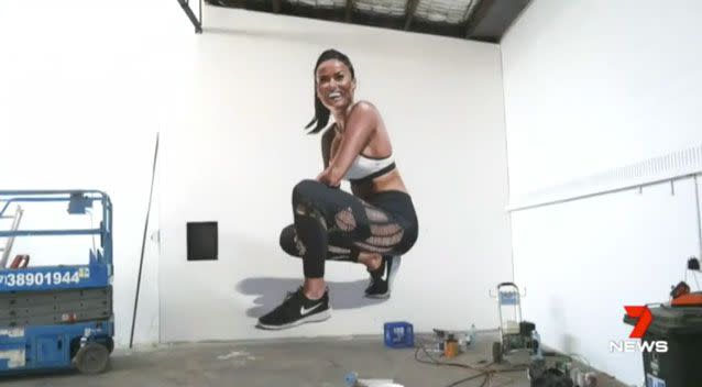 A huge portrait of the model has been included on the rear wall. Photo: 7 News