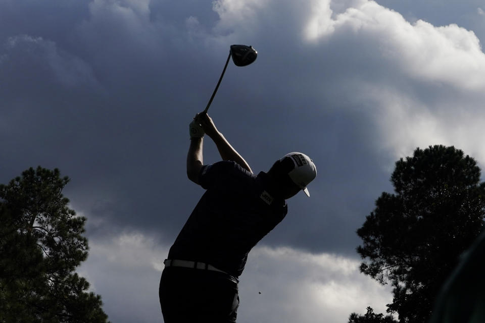 Sungjae Im, of South Korea, tees off on the ninth hole during the final round of the Masters golf tournament Sunday, Nov. 15, 2020, in Augusta, Ga. (AP Photo/Charlie Riedel)