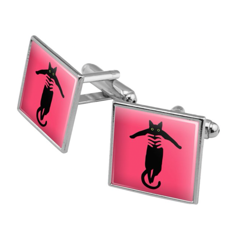 Black Cat Being Lifted Square Cufflink Set