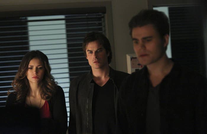 Elena, Damon, and Stefan from "The Vampire Diaries"