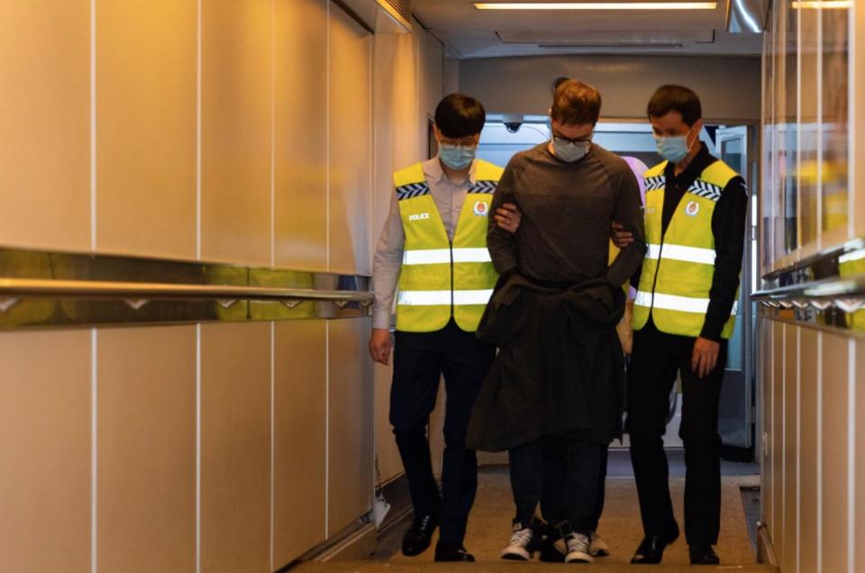 David James Roach arriving in Singapore on 17 March 2020. (PHOTO: Singapore Police Force)