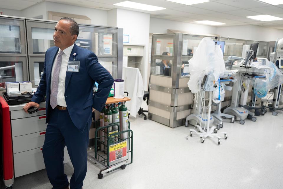 Edward Jimenez, president and chief executive officer at University Hospital in Newark leads a tour in the trauma center at University Hospital in Newark on Wednesday, August 16, 2023.