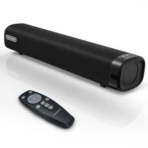 black soundbar with remote