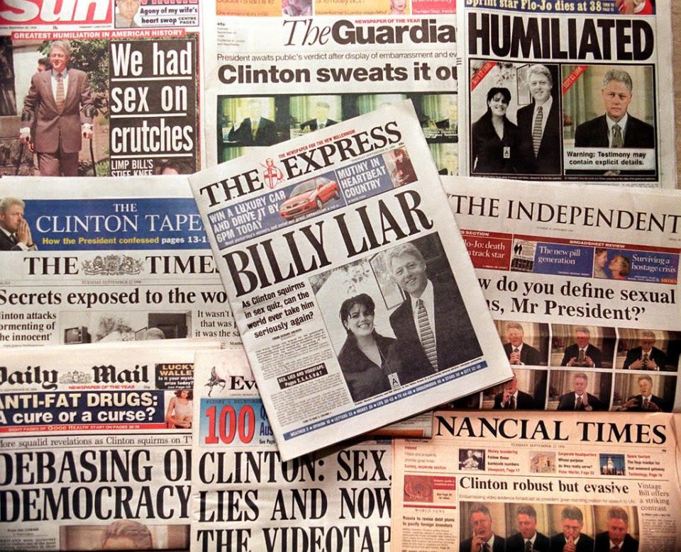 Newspaper front pages in the UK on 22 September 1998 (JOHNNY EGGITT/AFP via Getty Images)