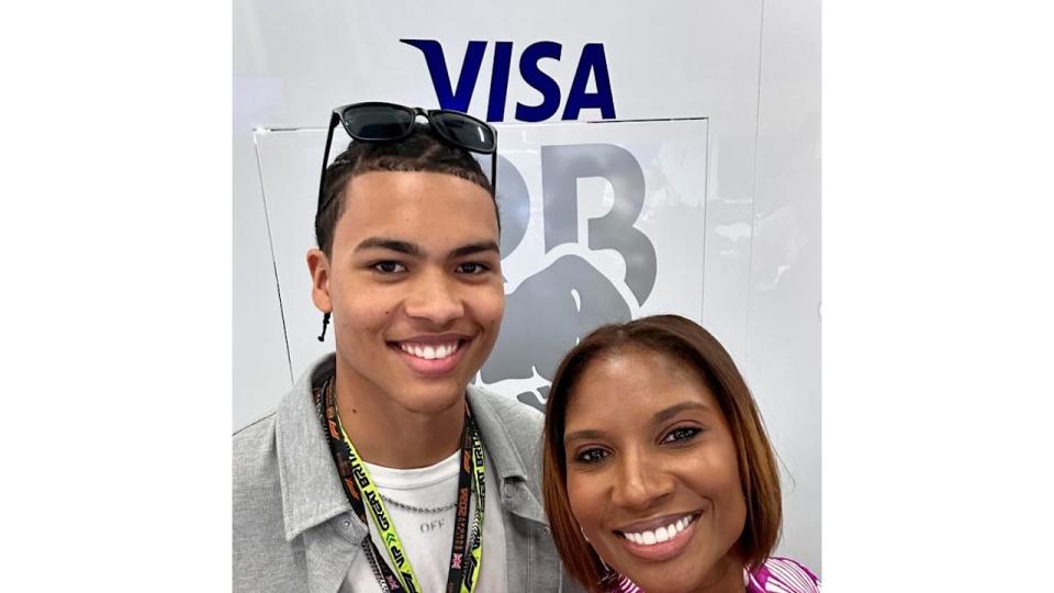 Denise Lewis and son at Silverstone