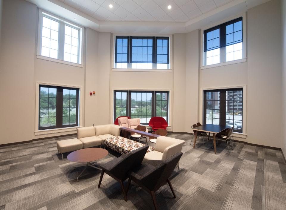 July 20, 2022; Tuscaloosa, AL, USA; The University of Alabama showed off the new Julia Tutwiler Hall to members of the news media Wednesday, July 20, 2022.  A common room on the corner of the building features a large television as well as a grand view of Bryant-Denny Stadium. Gary Cosby Jr.-The Tuscaloosa News