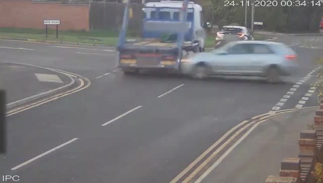 The runaway audi only stopped when it collided with a skip lorry (swns)