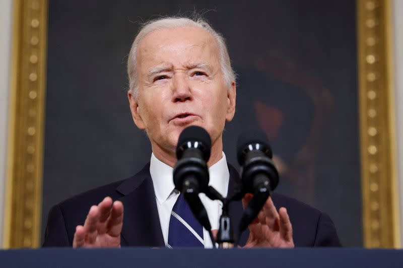 U.S. President Biden makes remarks on the situation in Israel following Hamas' deadly attacks, in Washington