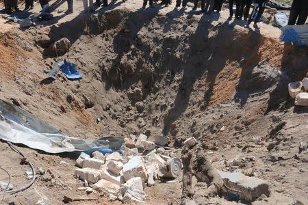 A view shows damage at the scene after an airstrike by U.S. warplanes against Islamic State in Sabratha, Libya, February 19, 2016. REUTERS/Sabratha municipality media office/Handout via Reuters