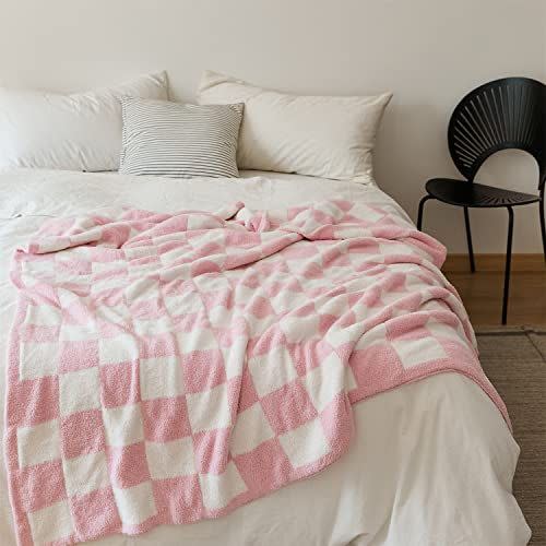 13) Pink Checkerboard Throw Blanket