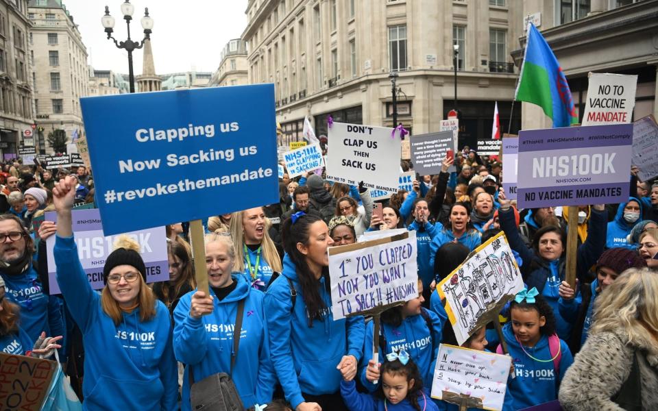 March against mandatory vaccines and Covid restrictions in London on Saturday - NEIL HALL/EPA-EFE/Shutterstock 