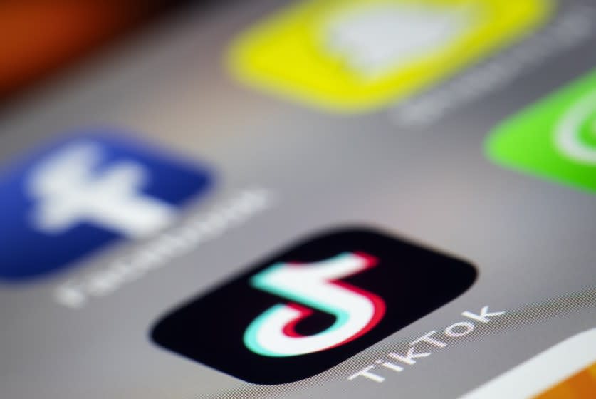 A photo taken on December 14, 2018 in Paris shows the logo of the application TikTok.