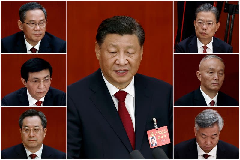 Combination photo of China's new Politburo Standing Committee members
