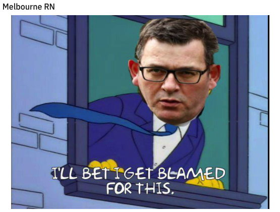 Daniel Andrews face as Principal Skinner from the The Simpsons hanging out a window