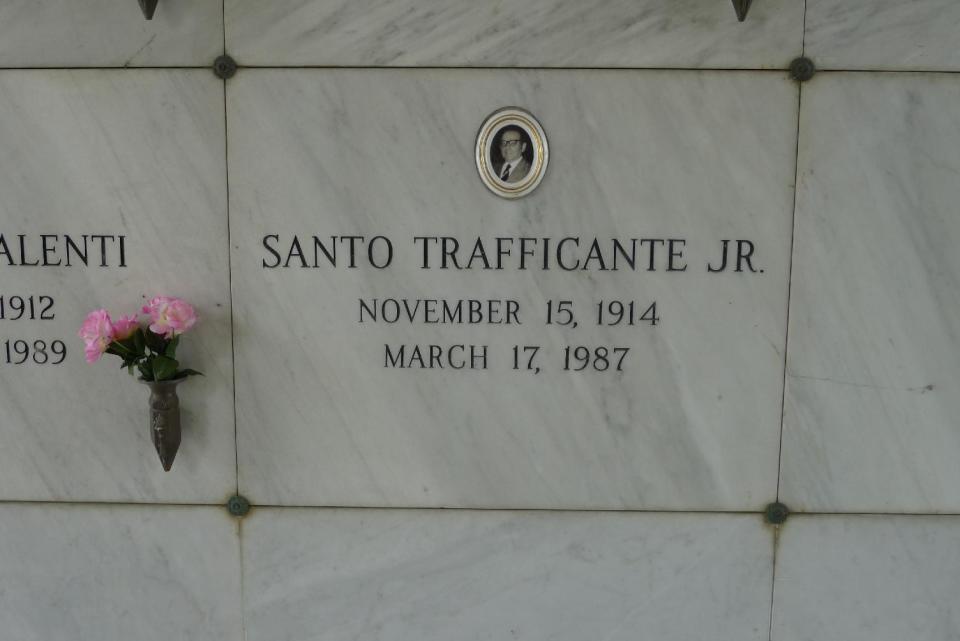 This Tuesday, July 31, 2012 photo shows the burial site of Tampa-born crime boss Santo Trafficante at the L'Unione Italiana Cemetery in Tampa, Fla. (AP Photo/Tamara Lush)