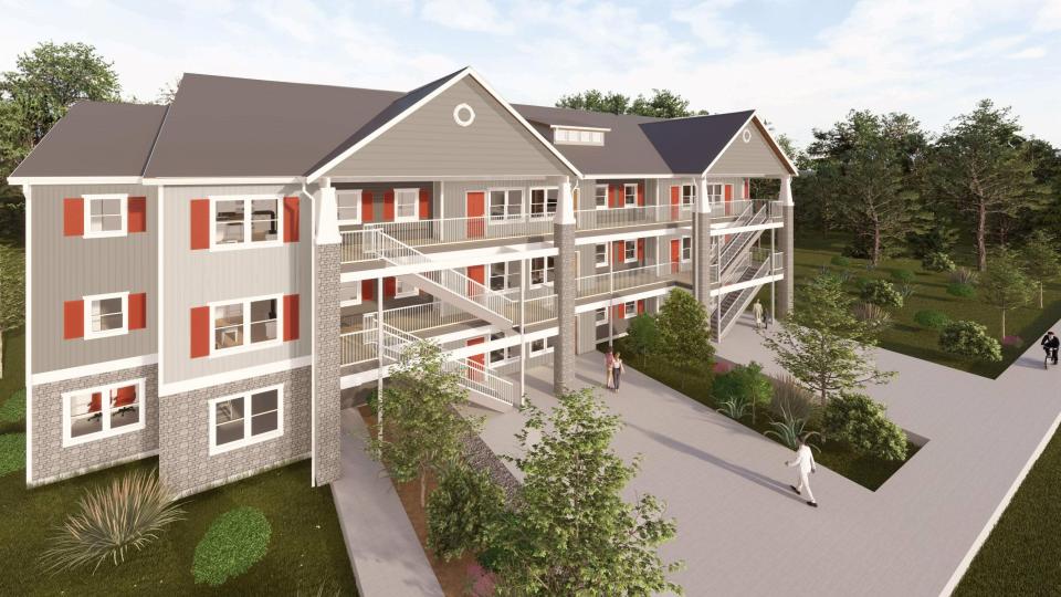 A rendering shows one of the buildings for the Salina Destination Development project. Phase 1 of the development, which will see 254 apartment units built, broke ground Wednesday