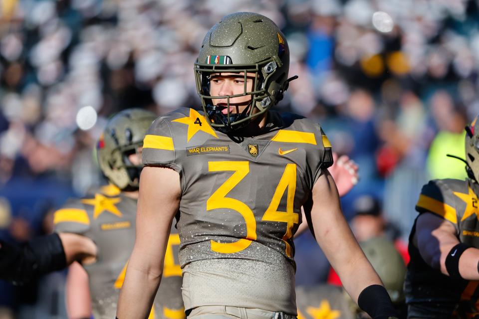 Army edge rusher Andre Carter is likely to be an early choice in the 2023 NFL draft. (Photo by Rich Graessle/Icon Sportswire via Getty Images)