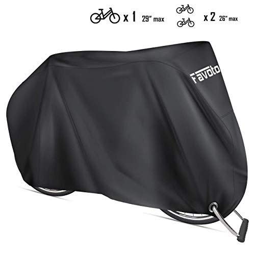 6) Favoto Bike Cover Waterproof Outdoor Bicycle Cover Thicken Oxford 29 Inch Windproof Snow Rustproof with Lock Hole Storage Bag for Mountain Road Bike City Bike Beach Cruiser Bike (Black)