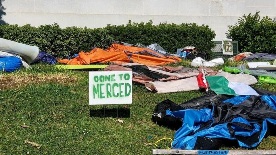 <div>UC Berkeley campus signs at a Pro-Palestinian encampment.</div>