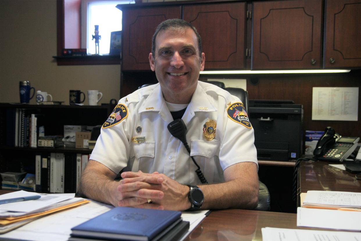Marc Rodriguez sits in the Galion police chief's office shortly after his May 7, 2021 swearing in ceremony.