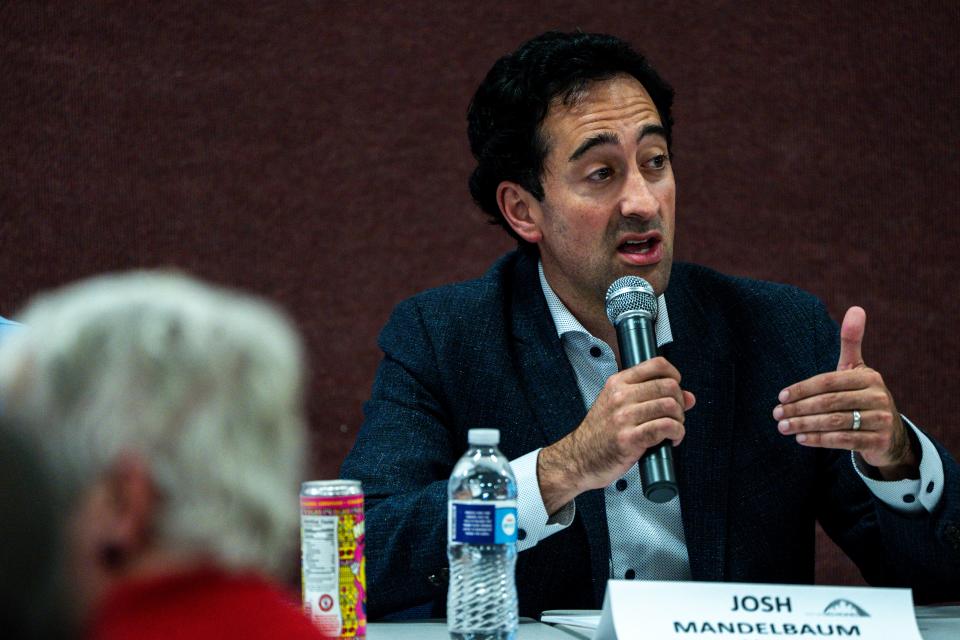 Josh Mandelbaum speaks during a Des Moines City Council forum hosted by the Des Moines NAACP chapter at Corinthian Baptist Church on Tuesday, October 17, 2023 in Des Moines.
