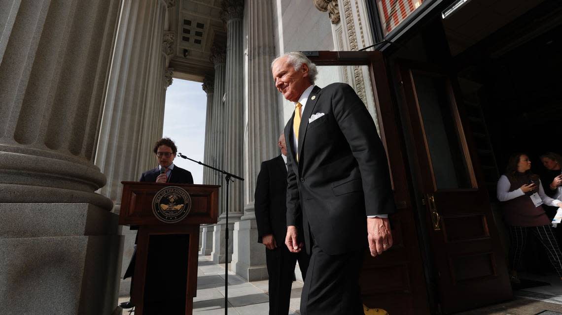 S.C. Gov. Henry McMaster walks to his inauguration ceremony on Wednesday, Jan. 11, 2023, in Columbia, S.C.