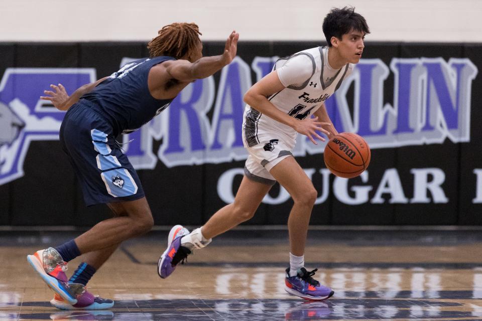 Franklin's Andrew Rosales (14) at a boys basketball game against Chapin High School on Monday, Nov. 14, 2022, at Franklin High School in El Paso, TX.