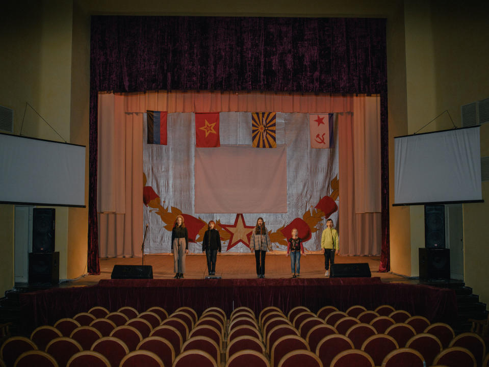 School children at a concert rehearsal at the house of culture in Petrovskyi District, Donetsk, Ukraine, where the 2014 frontline is only a few miles away, on Feb. 17.<span class="copyright">Nanna Heitmann—Magnum Photos</span>