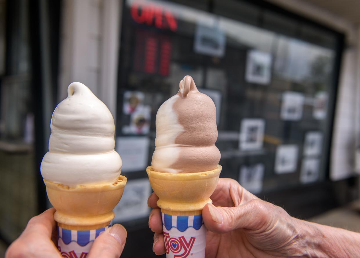 A couple of soft-serve ice cream cones from the new Carius Creamery in Morton hit the spot on a hot day.