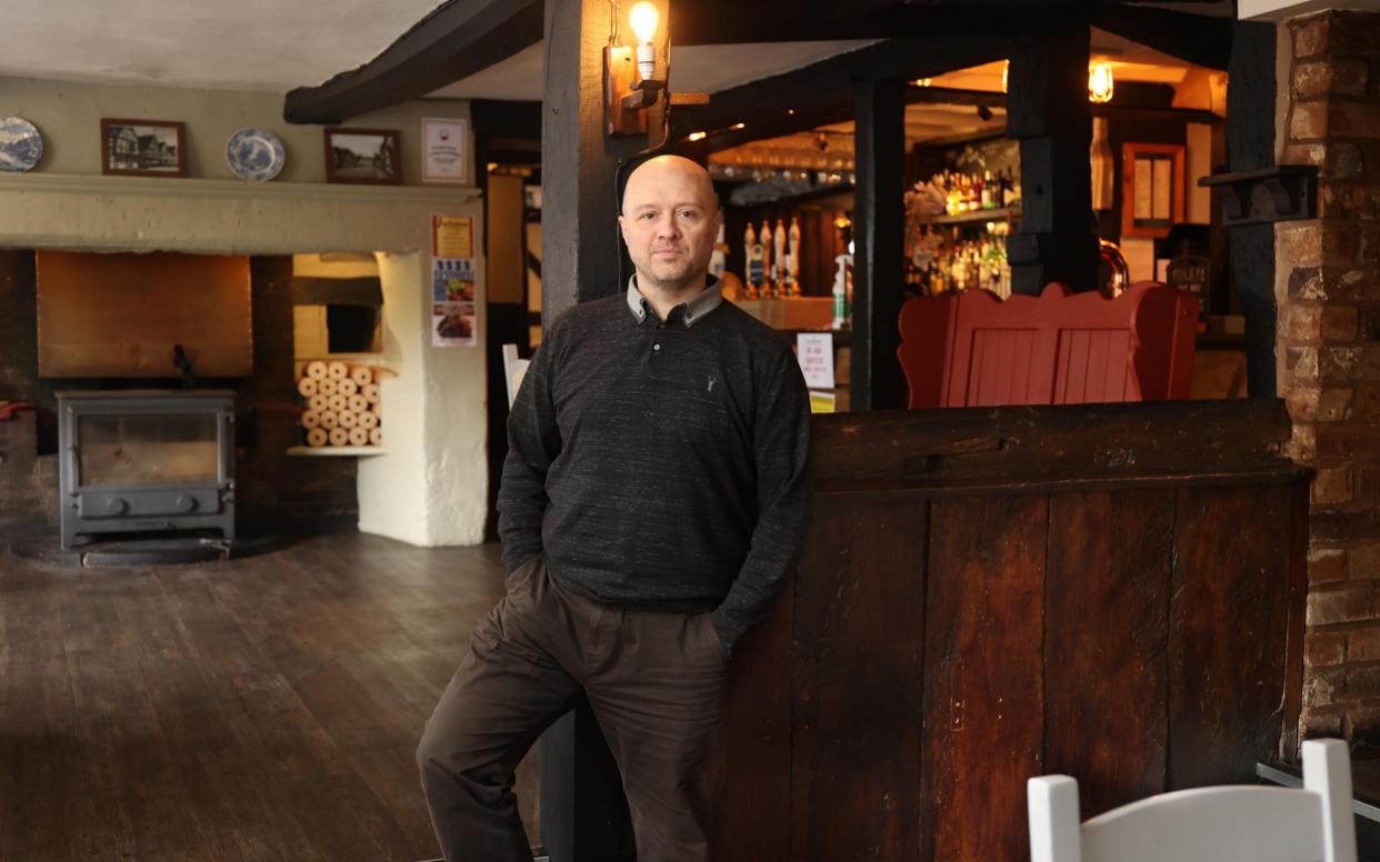 Lee Ball, landlord of the 600-year-old Kings Arms in Ombersley, Worcestershire, says he will have to trade at 120 per cent of his pre-pandemic turnover just to stand still - John Lawrence for The Telegraph