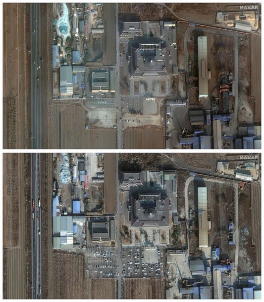 PHOTO: A combination image of satellite photos shows Tangshan city funeral home in Tangshan, China, on Jan. 26, 2020 (top), and amid the coronavirus disease (COVID-19) pandemic, on Jan. 4, 2023. (Maxar Technologies via Reuters)
