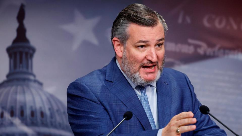 PHOTO: Sen. Ted Cruz speaks during a news conference with fellow Republican senators at the Capitol, May 9, 2024. (Chip Somodevilla/Getty Images)