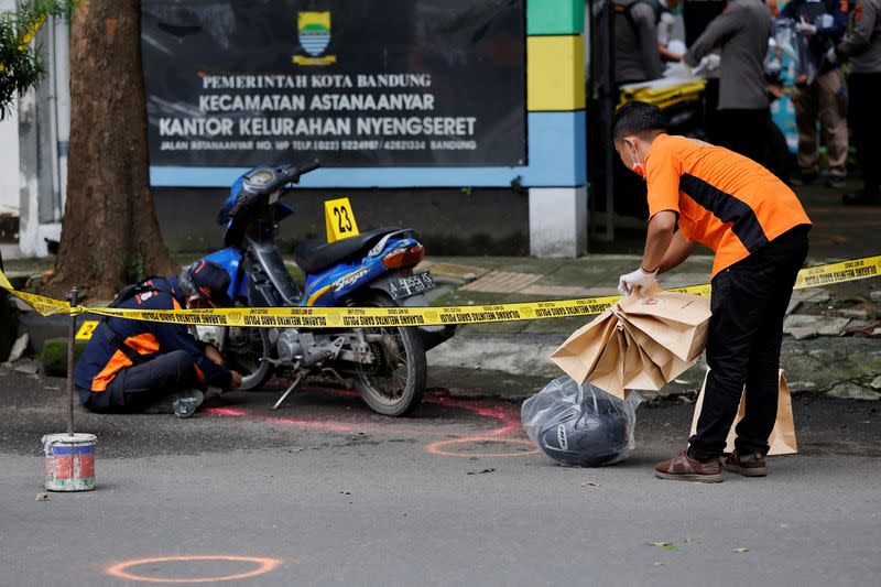 Aftermath of a blast at a district police station in Bandung